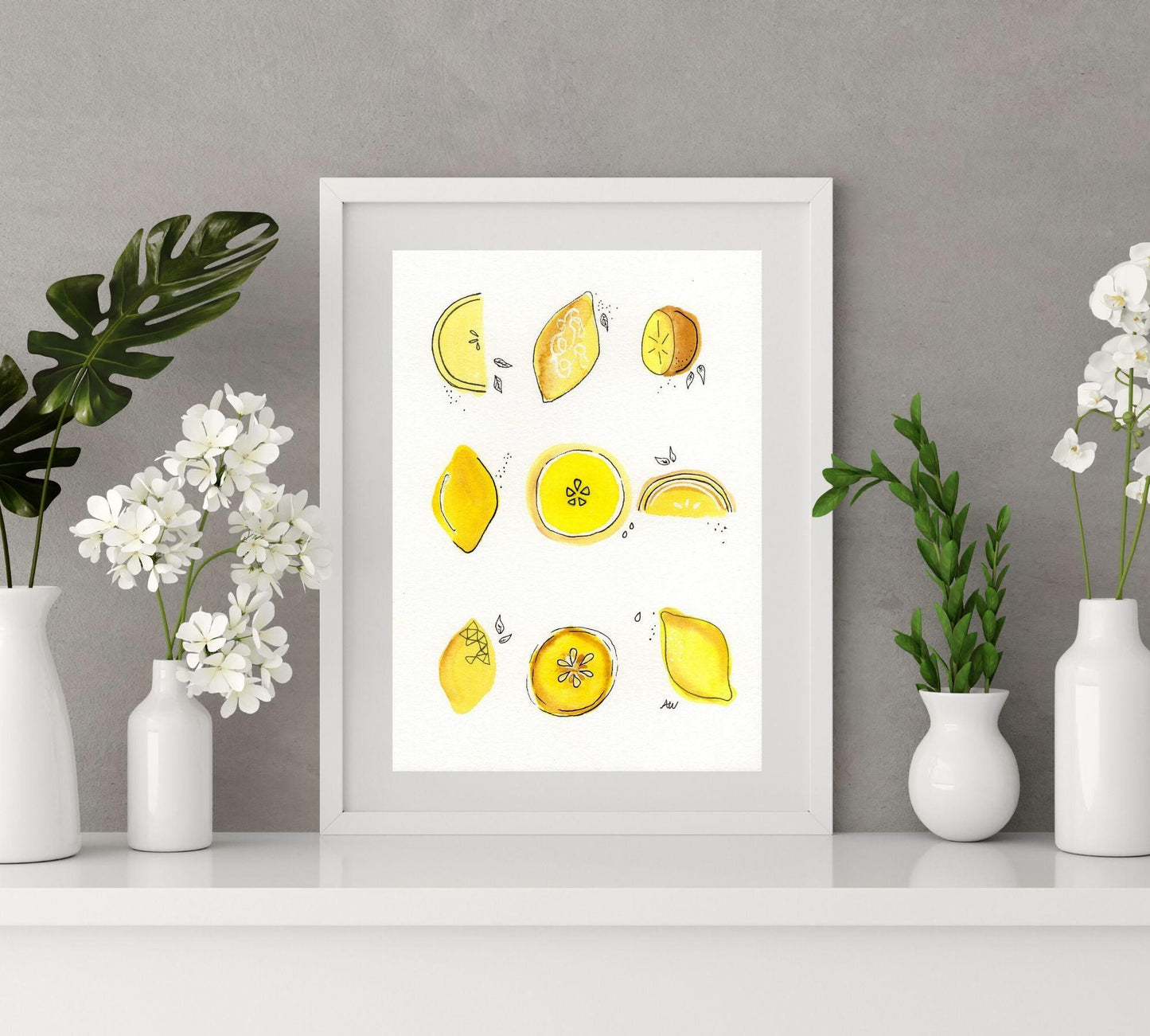 Lemons - Pen and Watercolor Archival Art Print
