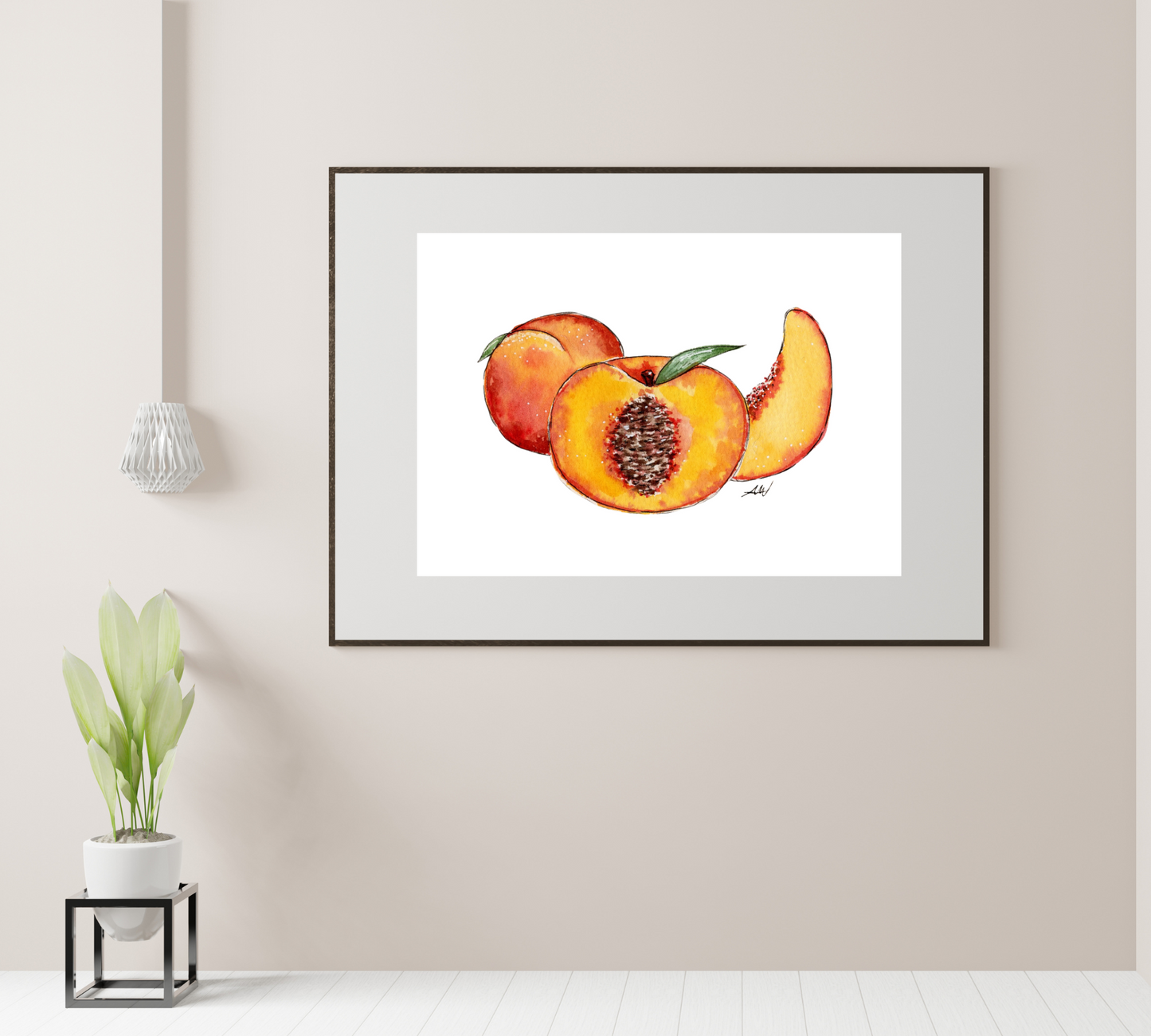 Peaches - Pen and Watercolor Archival Art Print - alyssawhetstoneart