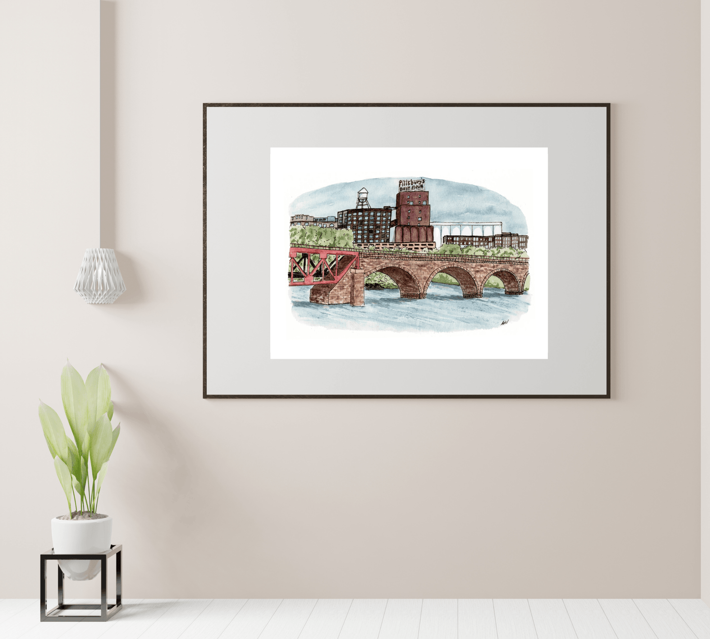 Pillsbury at the Stone Arch - Pen and Watercolor Art - Archival Quality Art Print - alyssawhetstoneart