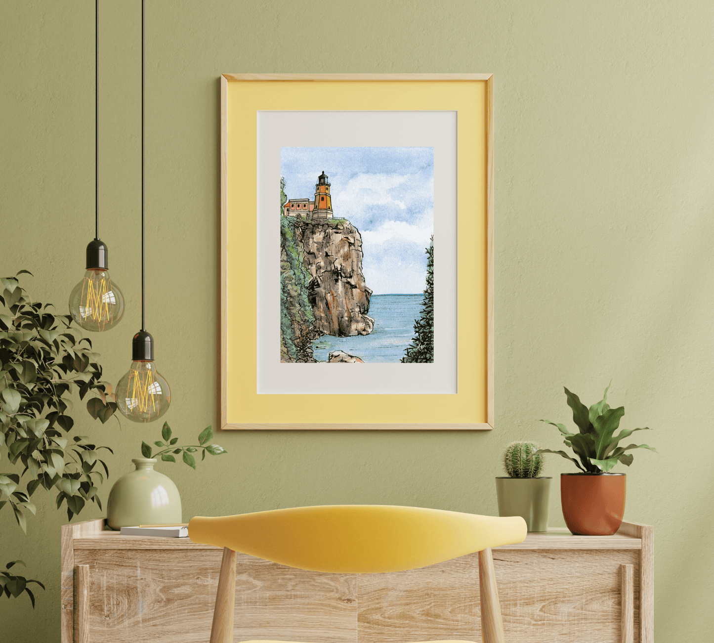 Split Rock Lighthouse in Pen and Watercolor - Archival Quality Art Print