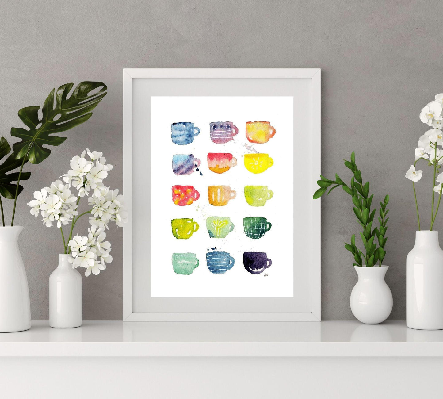 Rainbow Mug - Pen and Watercolor Archival Art Print