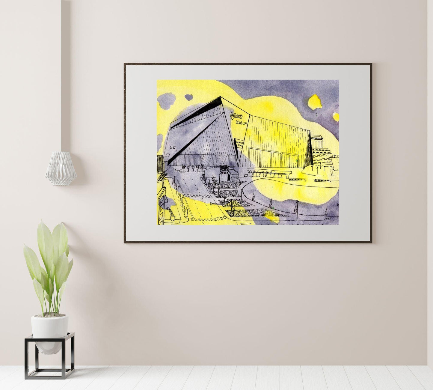 US Bank Stadium in Pen and Watercolor - Archival Quality Art Print