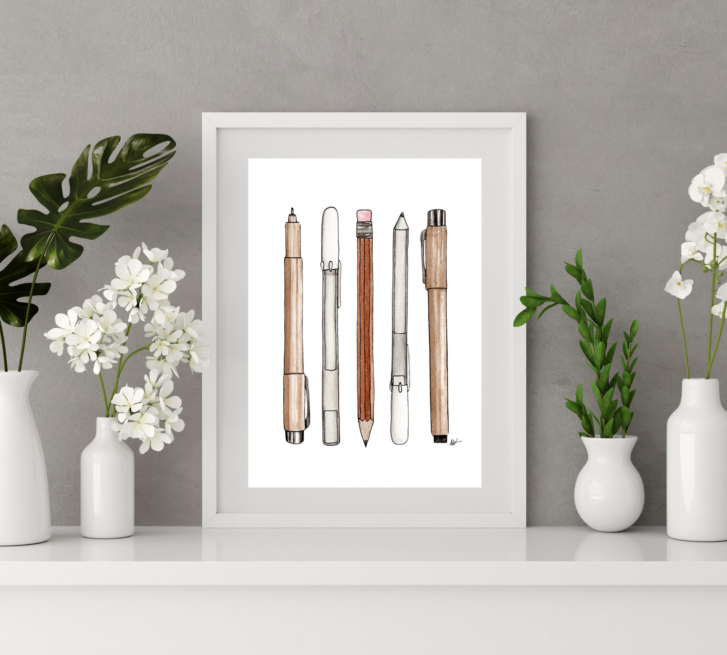 Drawing Supplies Illustration - Pen and Watercolor Art - Archival Quality Art Print