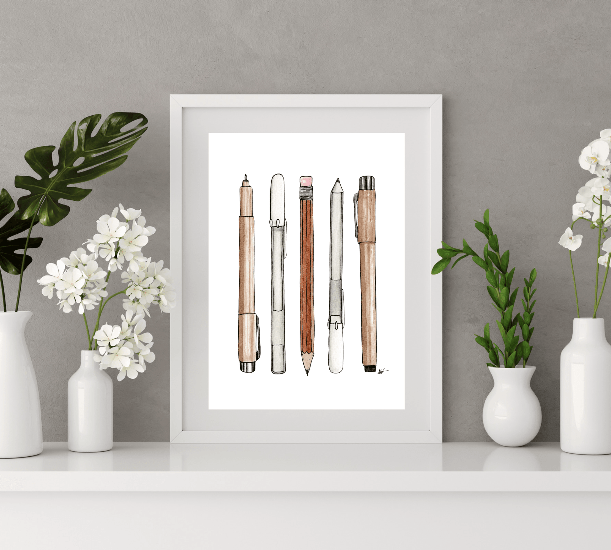 Drawing Supplies Illustration - Pen and Watercolor Art - Archival Quality Art Print - alyssawhetstoneart