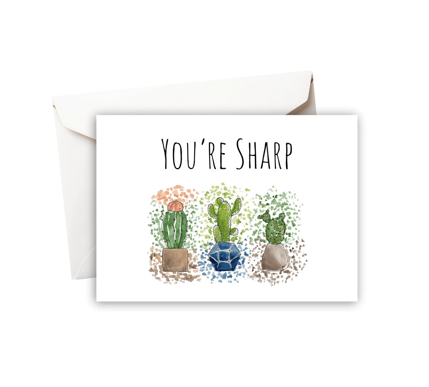 You're Sharp Cacti Watercolor Greeting Card - alyssawhetstoneart
