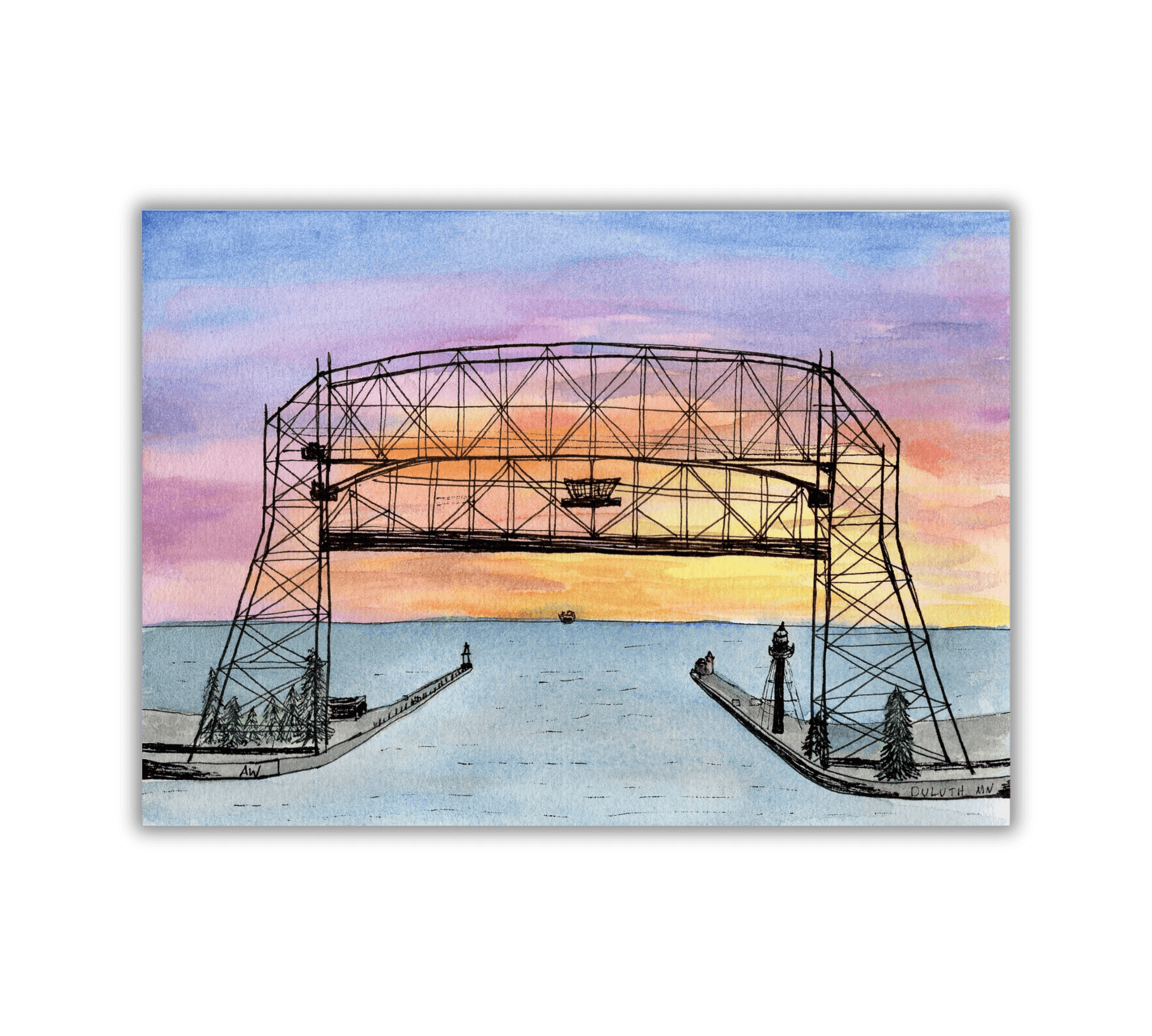 Duluth Lift Bridge Pen and Watercolor Art - Archival Quality Art Print - alyssawhetstoneart