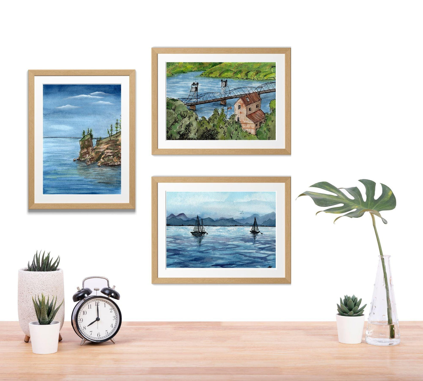 Sailboats - Pen and Watercolor Archival Art Print - alyssawhetstoneart