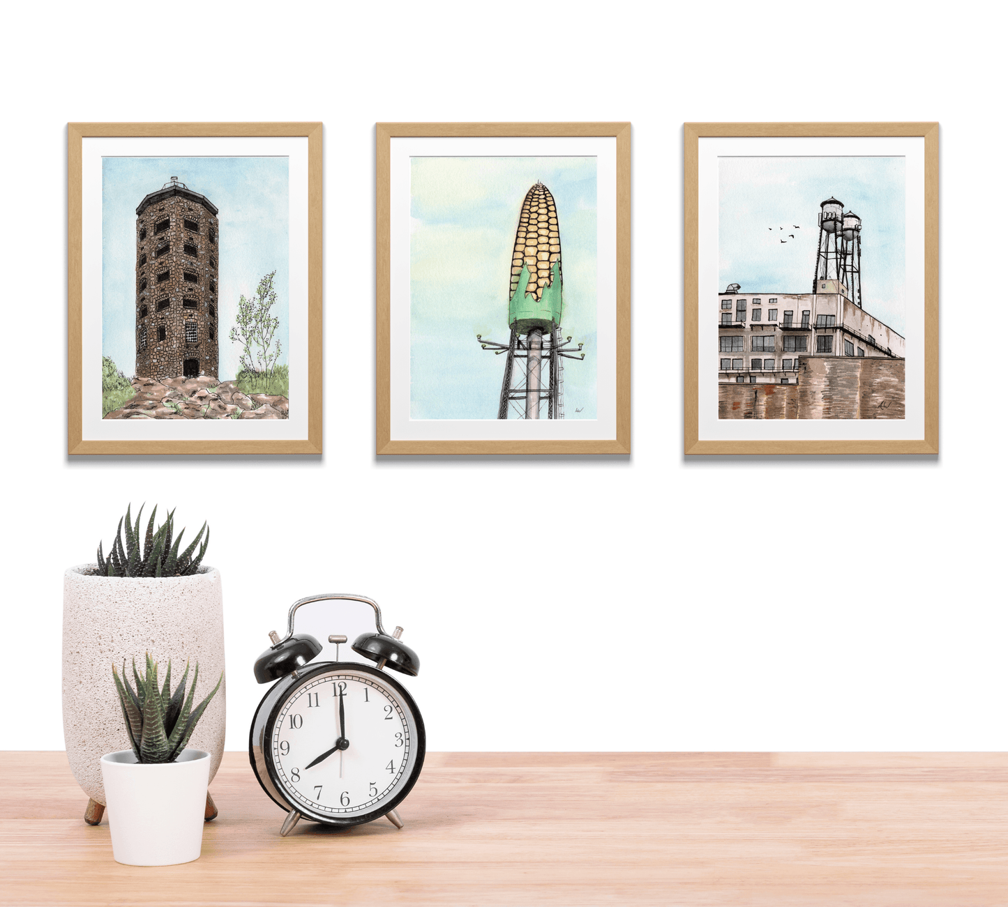 Rochester Corn Water Tower Pen and Watercolor Painting - Archival Quality Art Print