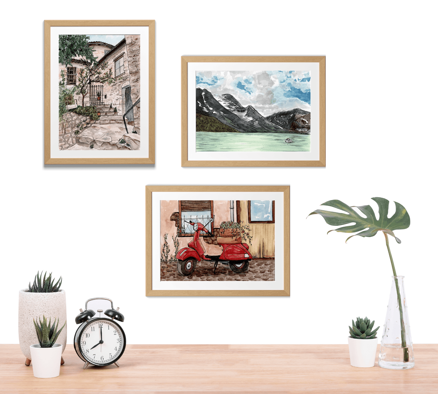 Eze Village France Pen and Watercolor Art - Archival Quality Art Print