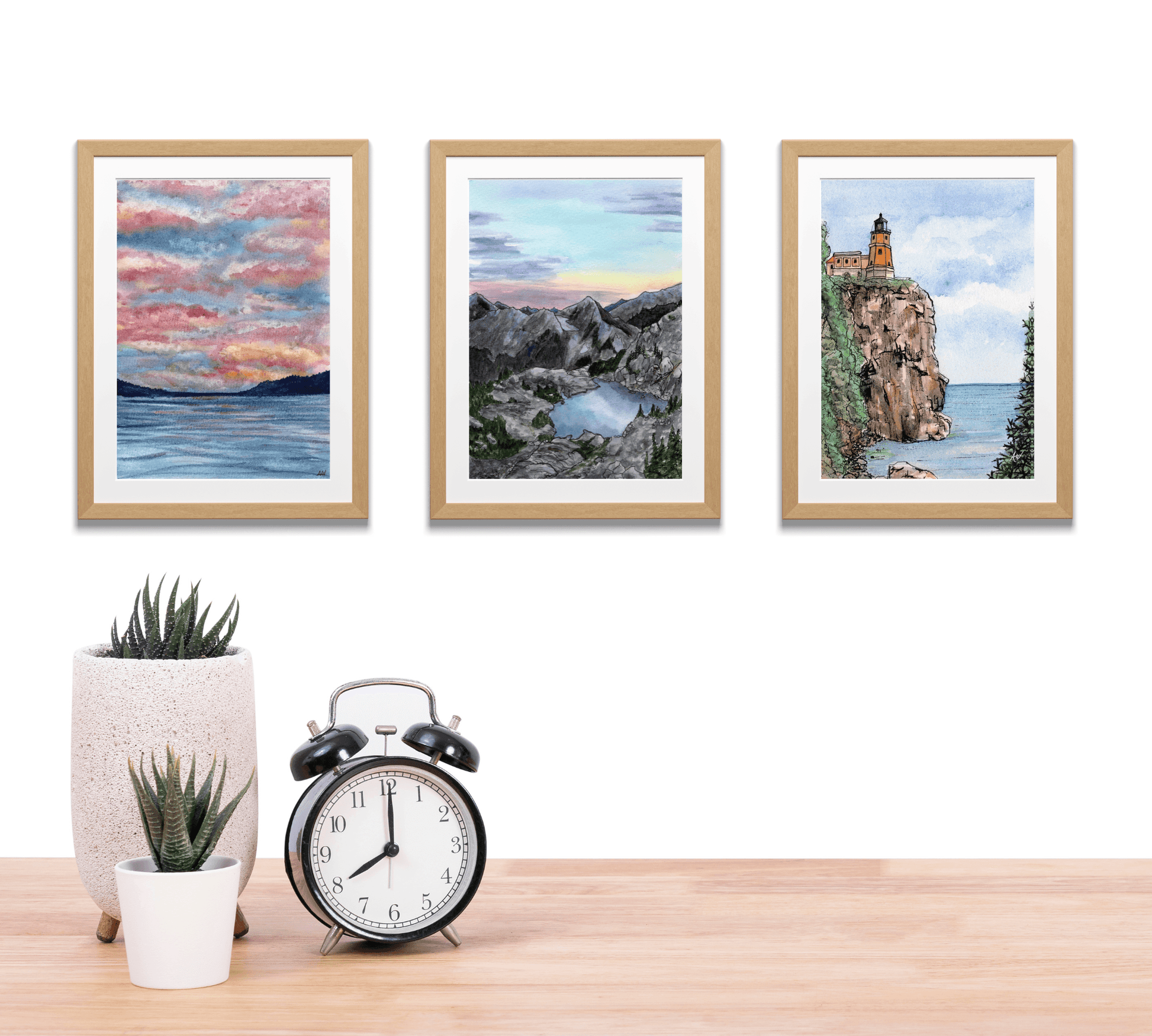 Mountain View of the Lake - Pen and Watercolor Archival Art Print - alyssawhetstoneart