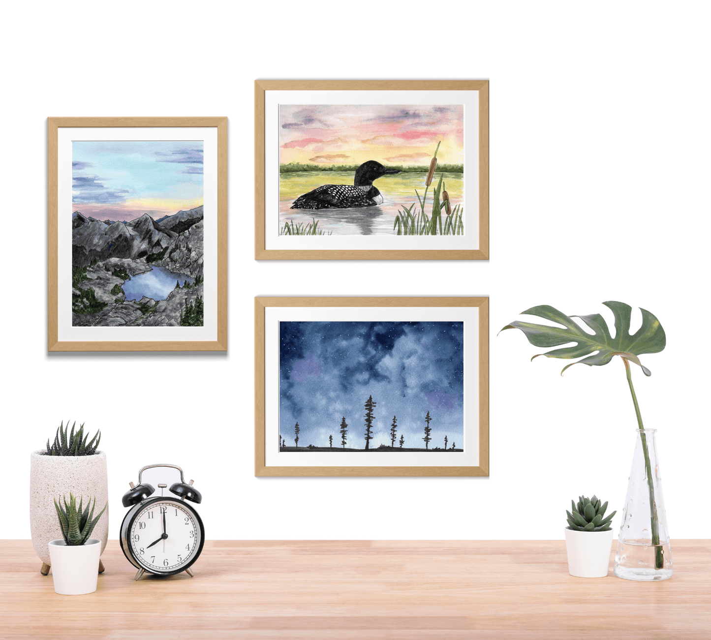 Loon at Sunset - Pen and Watercolor Painting - Archival Quality Art Print