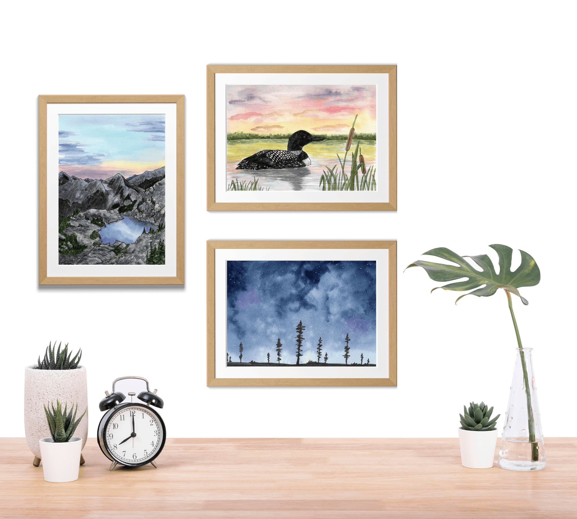 Loon at Sunset - Pen and Watercolor Painting - Archival Quality Art Print - alyssawhetstoneart
