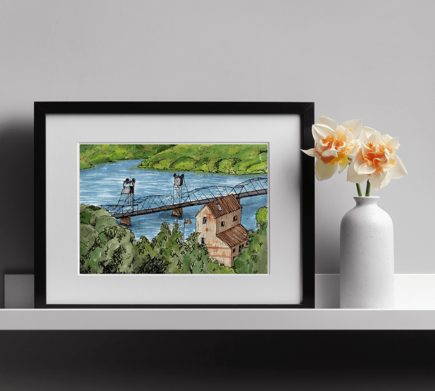 Stillwater in Pen and Watercolor - Archival Quality Art Print