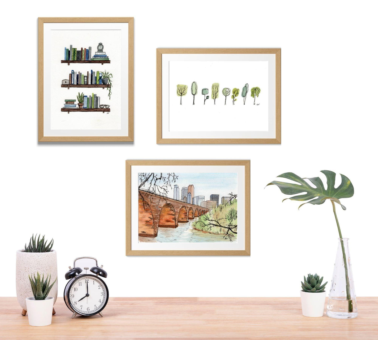 Bookshelves - Pen and Watercolor Archival Art Print