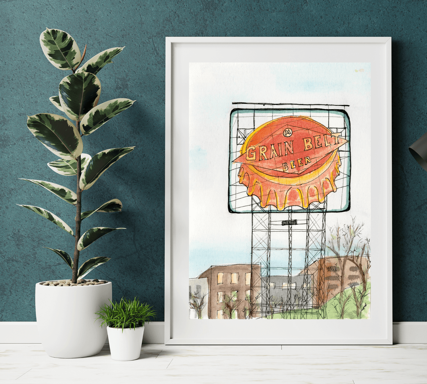 Grain Belt Beer Sign in Minneapolis - Pen and Watercolor Art - Archival Quality Art Print