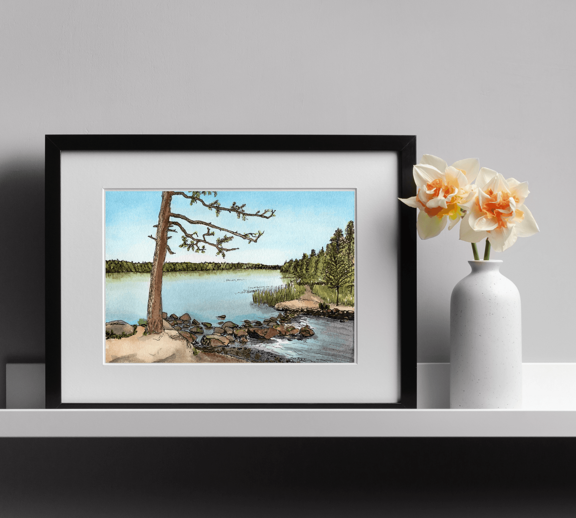 Lake Itasca in Pen and Watercolor - Archival Quality Art Print - alyssawhetstoneart