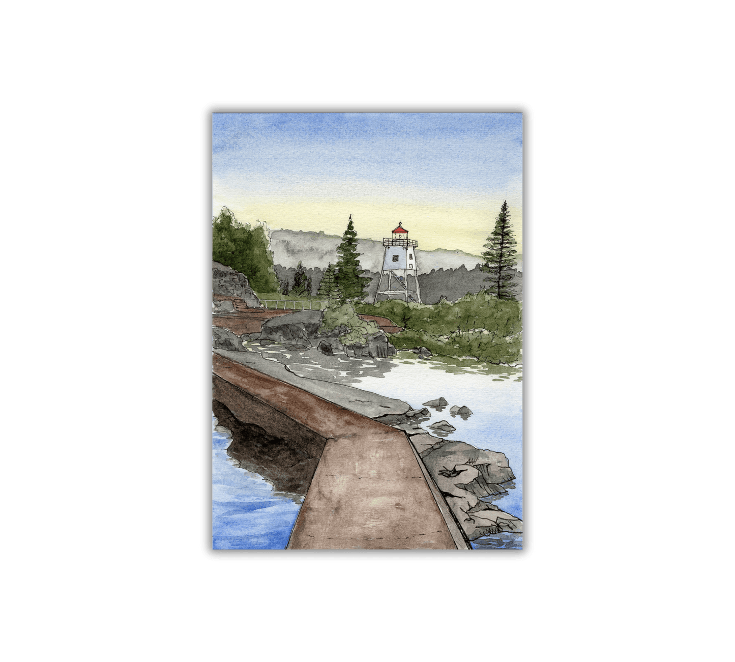 Artist's Point Grand Marais Pen and Watercolor Art - Archival Quality Art Print
