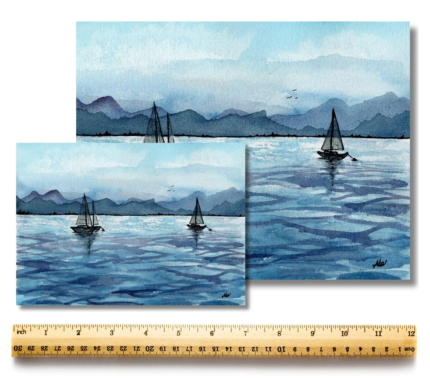 Sailboats - Pen and Watercolor Archival Art Print - alyssawhetstoneart