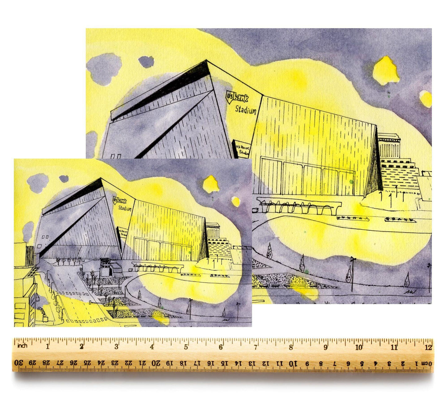 US Bank Stadium in Pen and Watercolor - Archival Quality Art Print