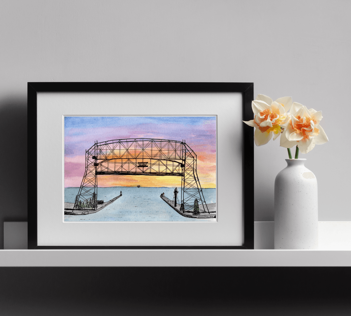 Duluth Lift Bridge Pen and Watercolor Art - Archival Quality Art Print