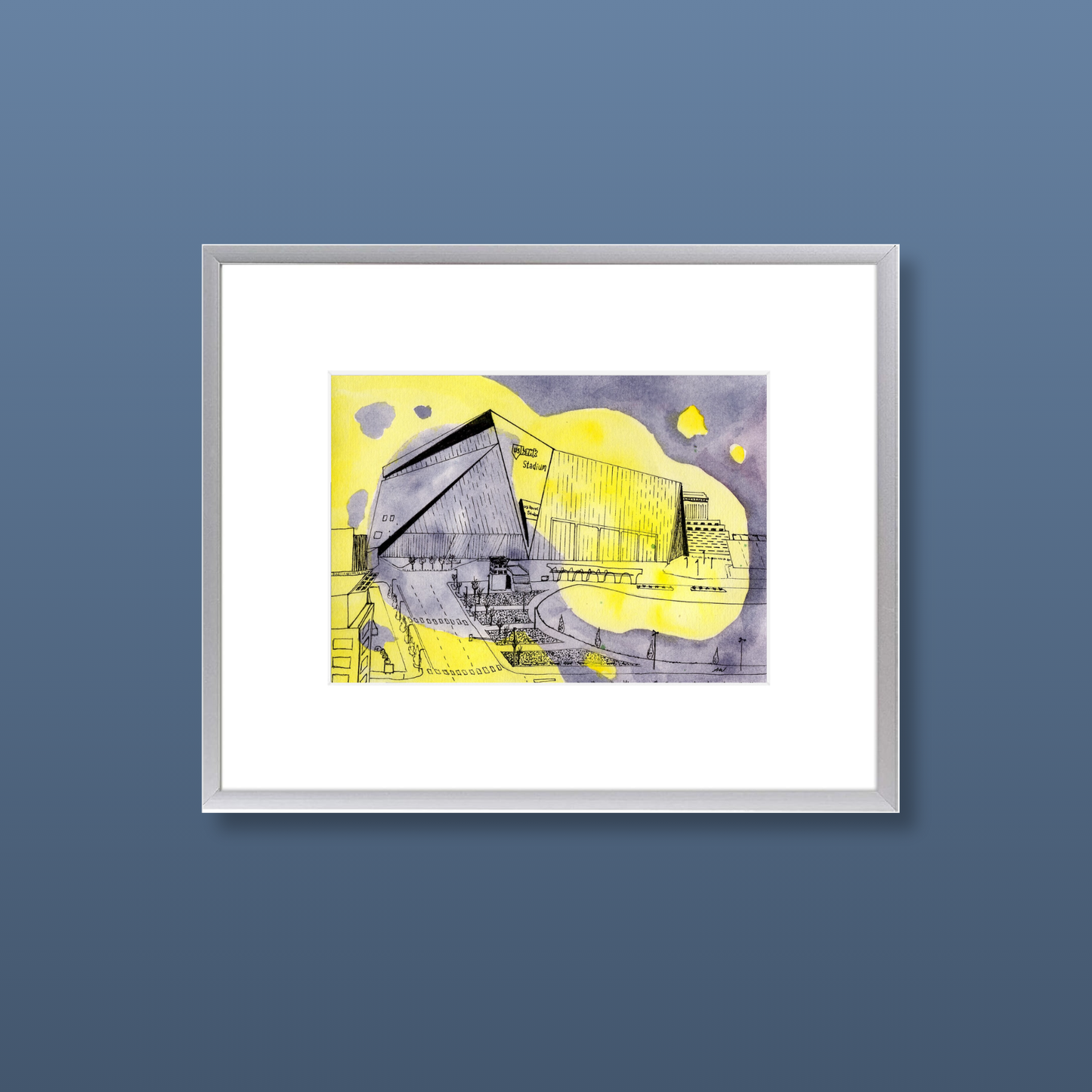 US Bank Stadium - Framed Original Watercolor Painting
