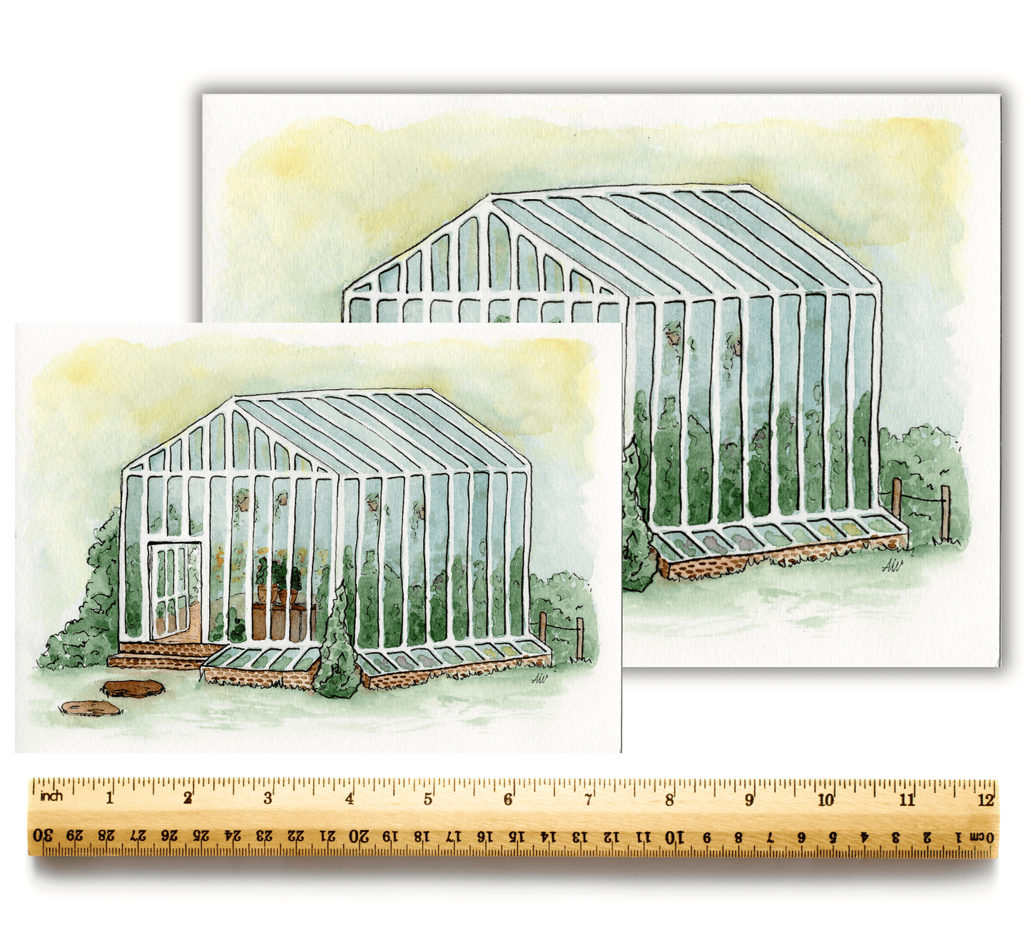 Greenhouse - Pen and Watercolor Archival Art Print