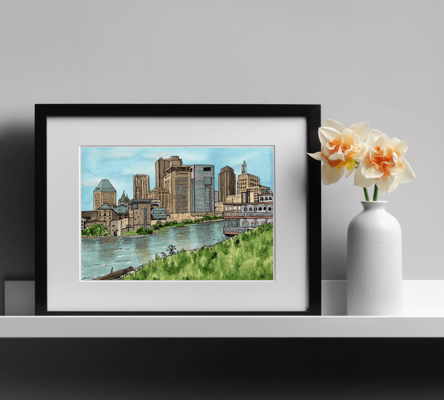St. Paul Skyline in Pen and Watercolor - Archival Quality Art Print