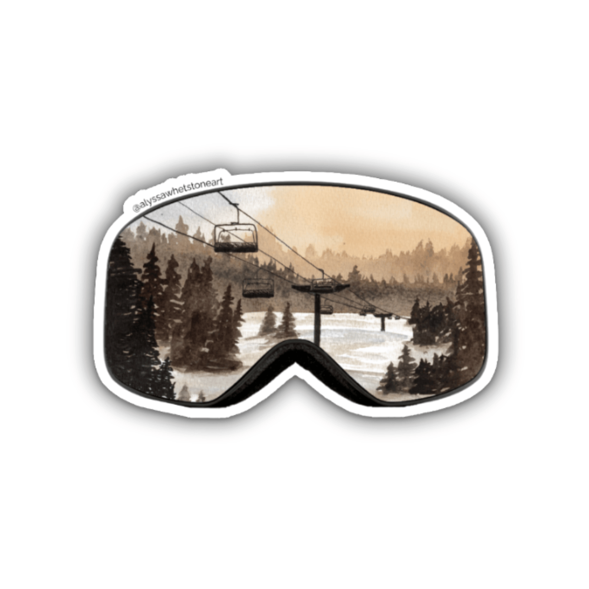 Sunset Ski Hill Vinyl Decal Sticker - Ski Goggle Outline - Vinyl Decal Sticker - alyssawhetstoneart