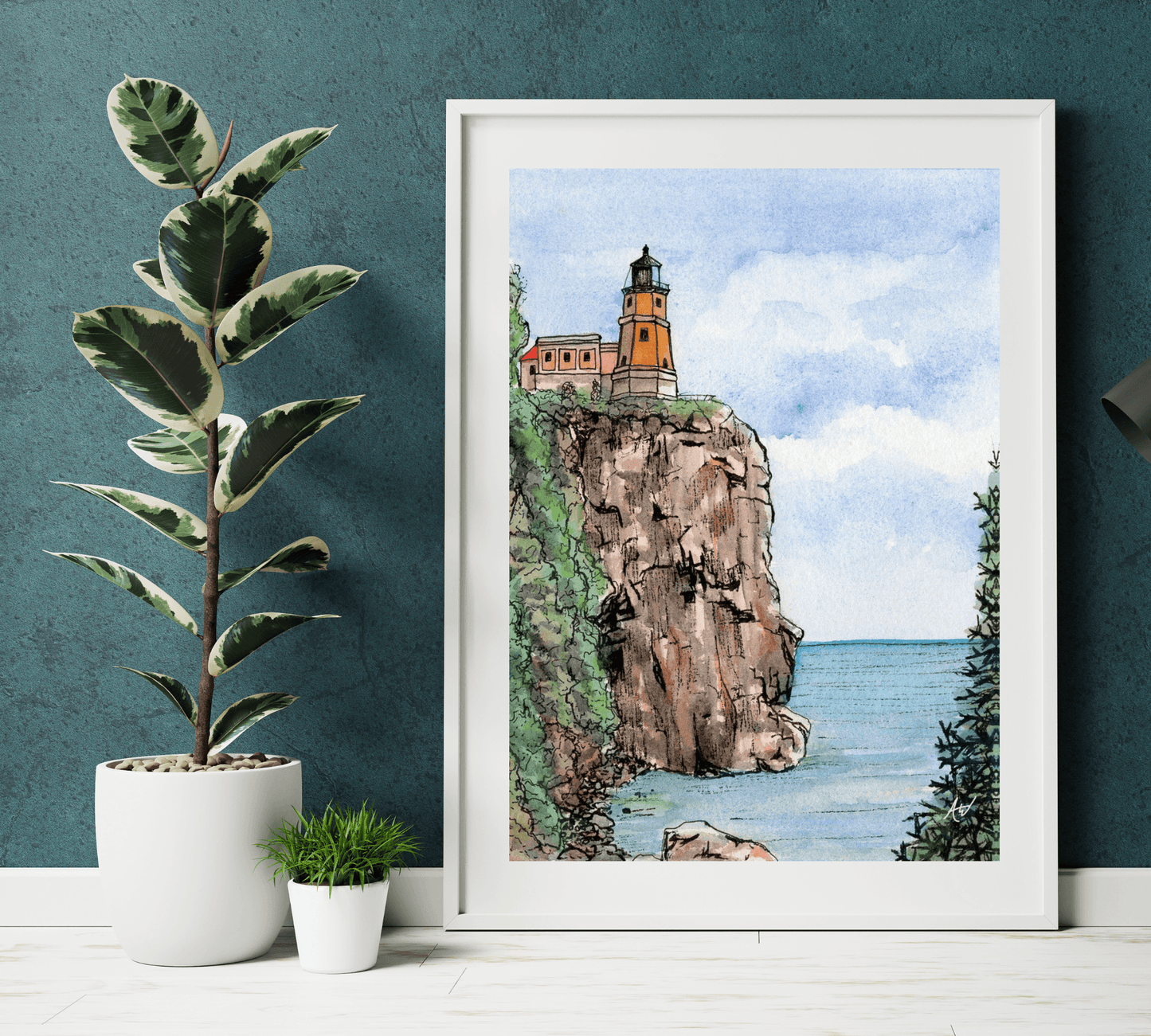 Split Rock Lighthouse in Pen and Watercolor - Archival Quality Art Print