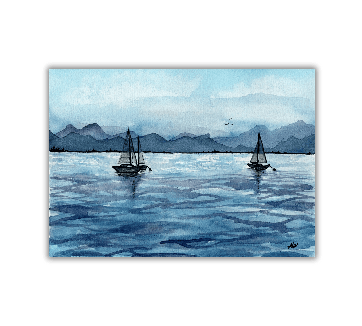 Sailboats - Pen and Watercolor Archival Art Print - alyssawhetstoneart