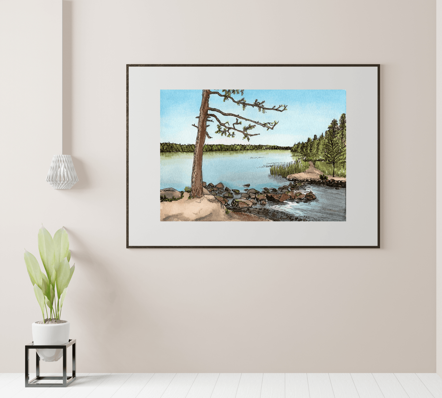 Lake Itasca in Pen and Watercolor - Archival Quality Art Print
