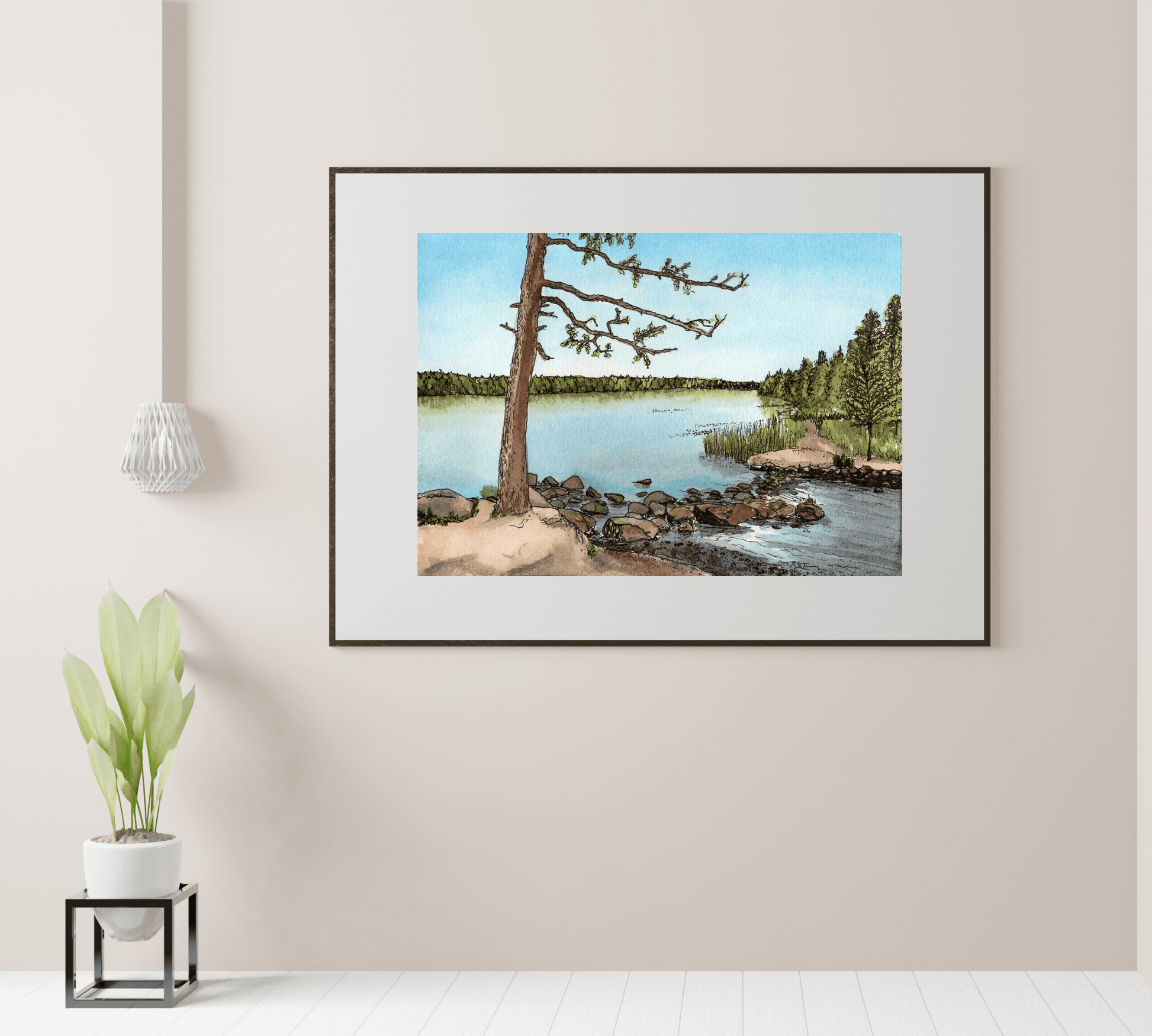 Lake Itasca in Pen and Watercolor - Archival Quality Art Print - alyssawhetstoneart