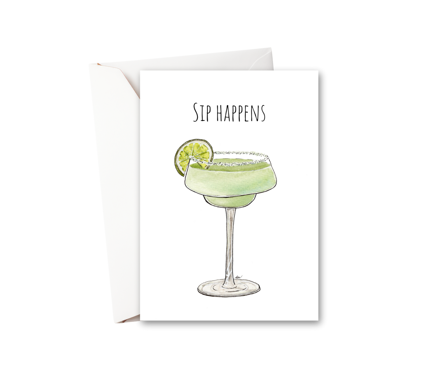 Sip Happens Watercolor Greeting Card - alyssawhetstoneart