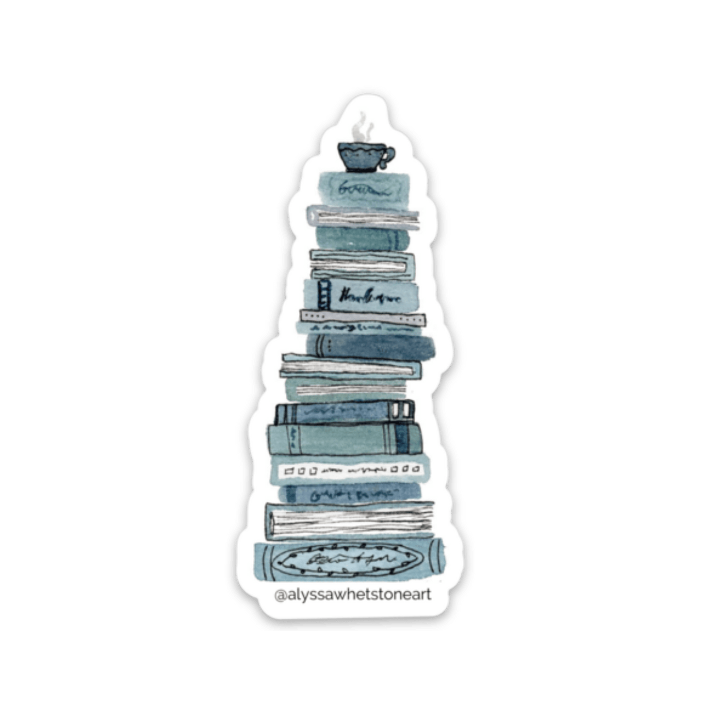 Stack of Books and a Cup of Tea - Vinyl Decal Sticker - alyssawhetstoneart