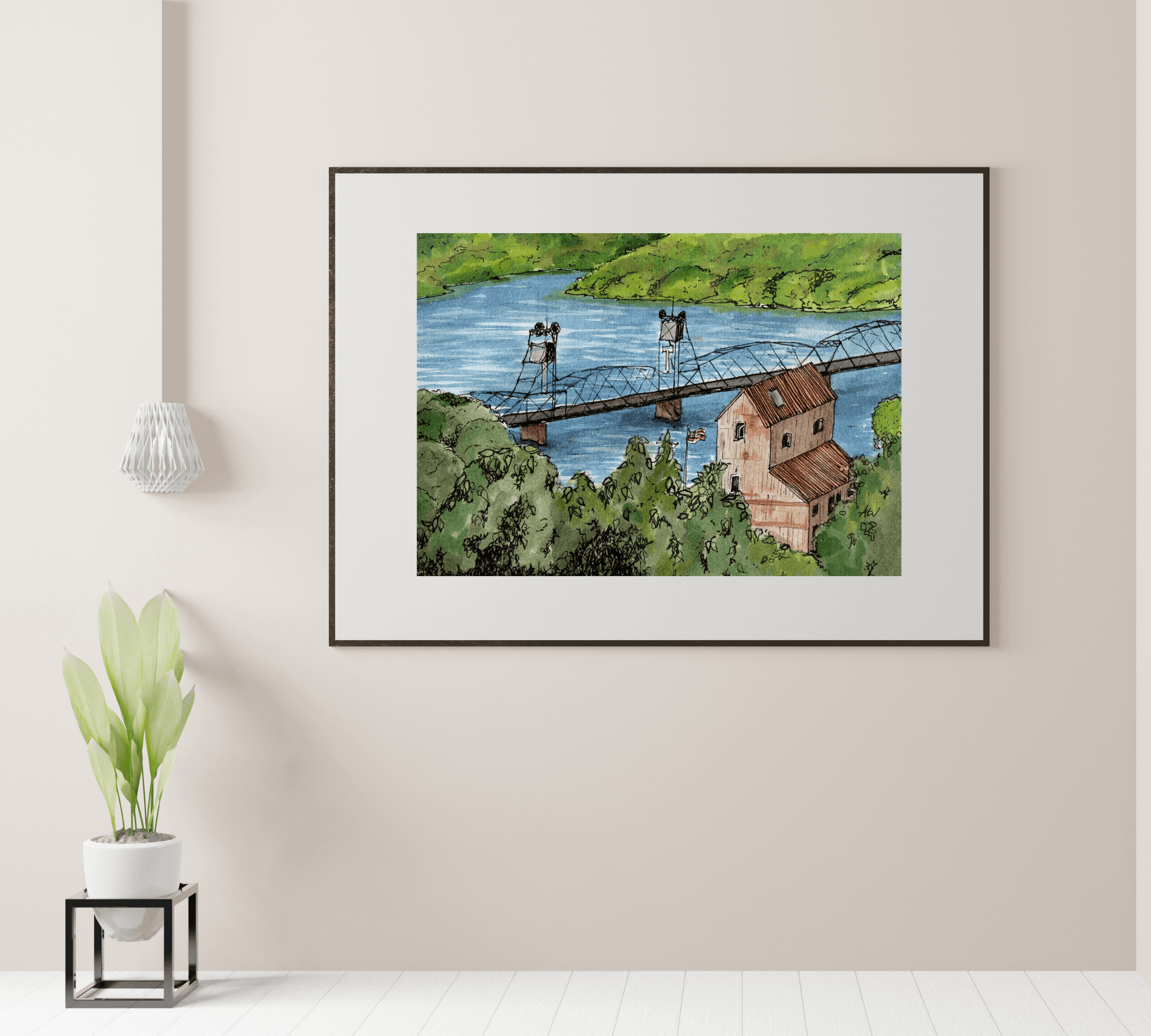 Stillwater in Pen and Watercolor - Archival Quality Art Print - alyssawhetstoneart