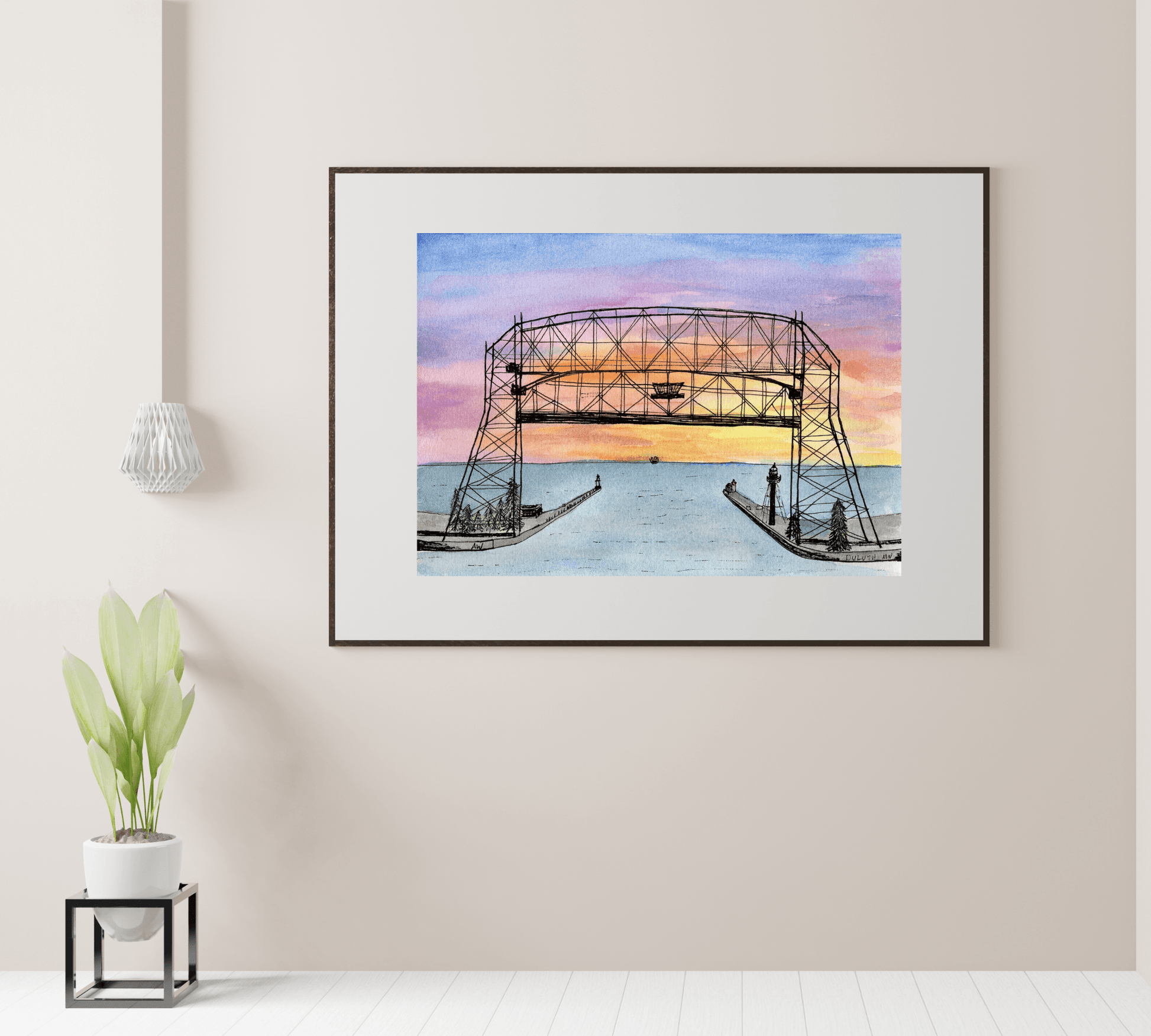 Duluth Lift Bridge Pen and Watercolor Art - Archival Quality Art Print - alyssawhetstoneart