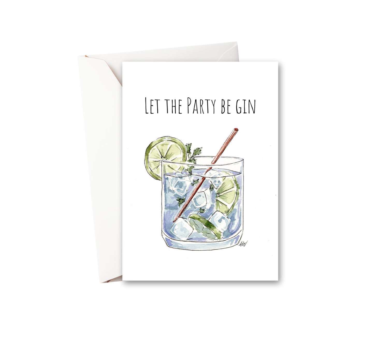 Let the Party Be Gin Watercolor Greeting Card - alyssawhetstoneart