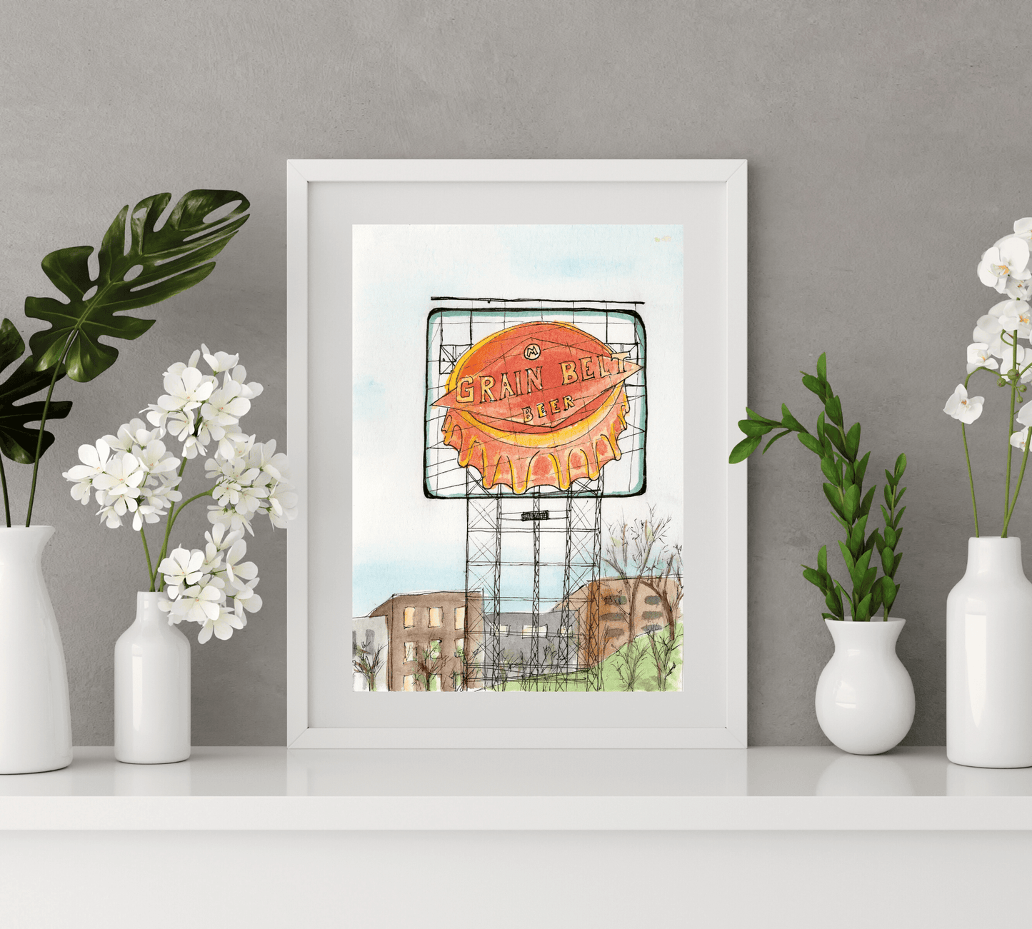 Grain Belt Beer Sign in Minneapolis - Pen and Watercolor Art - Archival Quality Art Print