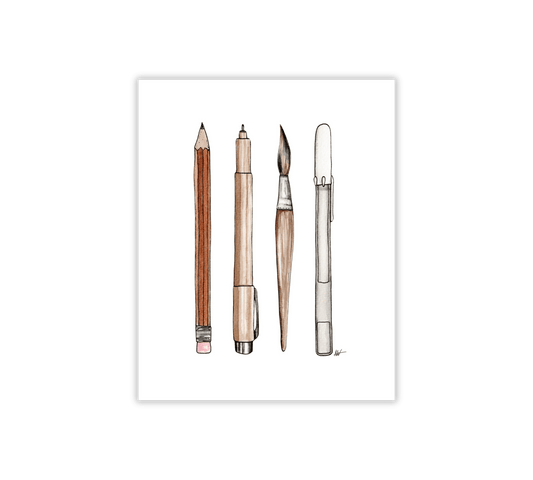 Complete Supply Set Illustration - Pen and Watercolor Art - Archival Quality Art Print - alyssawhetstoneart