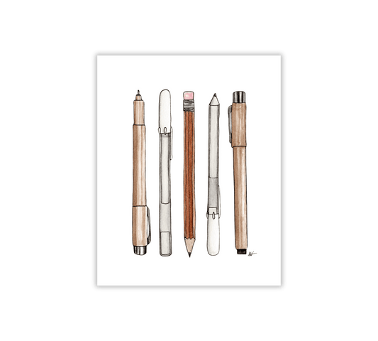 Drawing Supplies Illustration - Pen and Watercolor Art - Archival Quality Art Print - alyssawhetstoneart