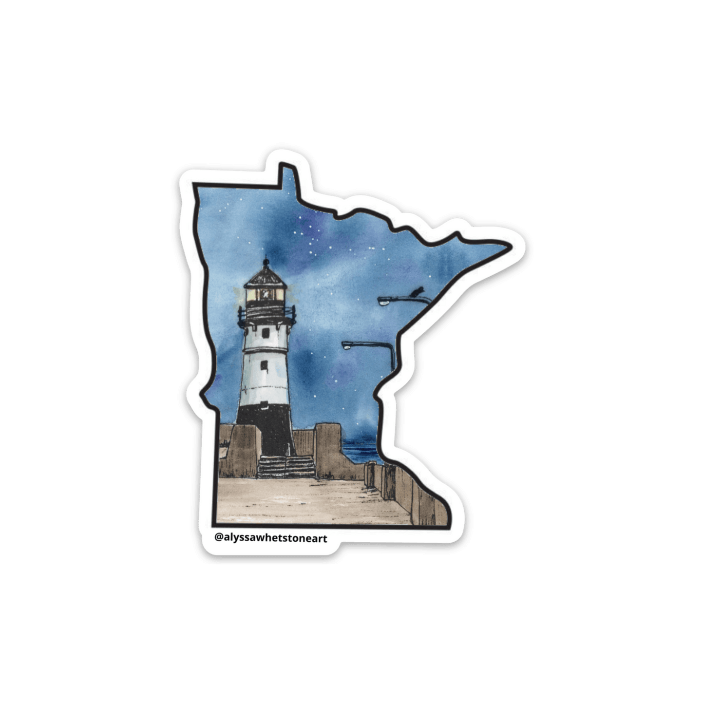 Duluth Pier Lighthouse - Minnesota Outline - Vinyl Decal Sticker - alyssawhetstoneart
