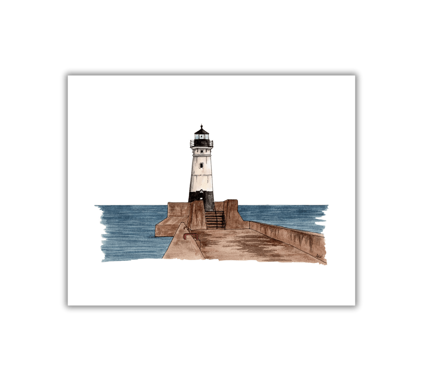 Duluth Lighthouse Illustration - Pen and Watercolor Art - Archival Quality Art Print - alyssawhetstoneart