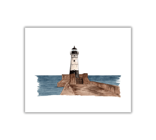 Duluth Lighthouse Illustration - Pen and Watercolor Art - Archival Quality Art Print - alyssawhetstoneart