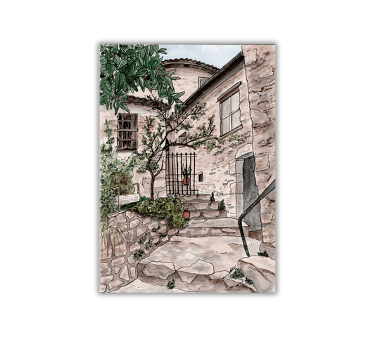Eze Village France Pen and Watercolor Art - Archival Quality Art Print - alyssawhetstoneart