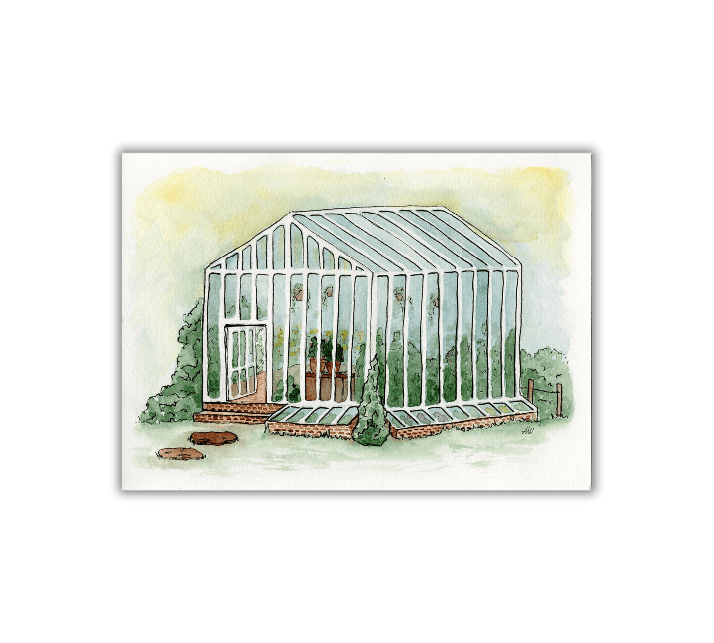 Greenhouse - Pen and Watercolor Archival Art Print