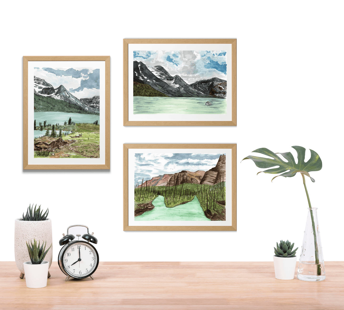 Lake Josephine East Glacier National Park in Pen and Watercolor - Archival Quality Art Print