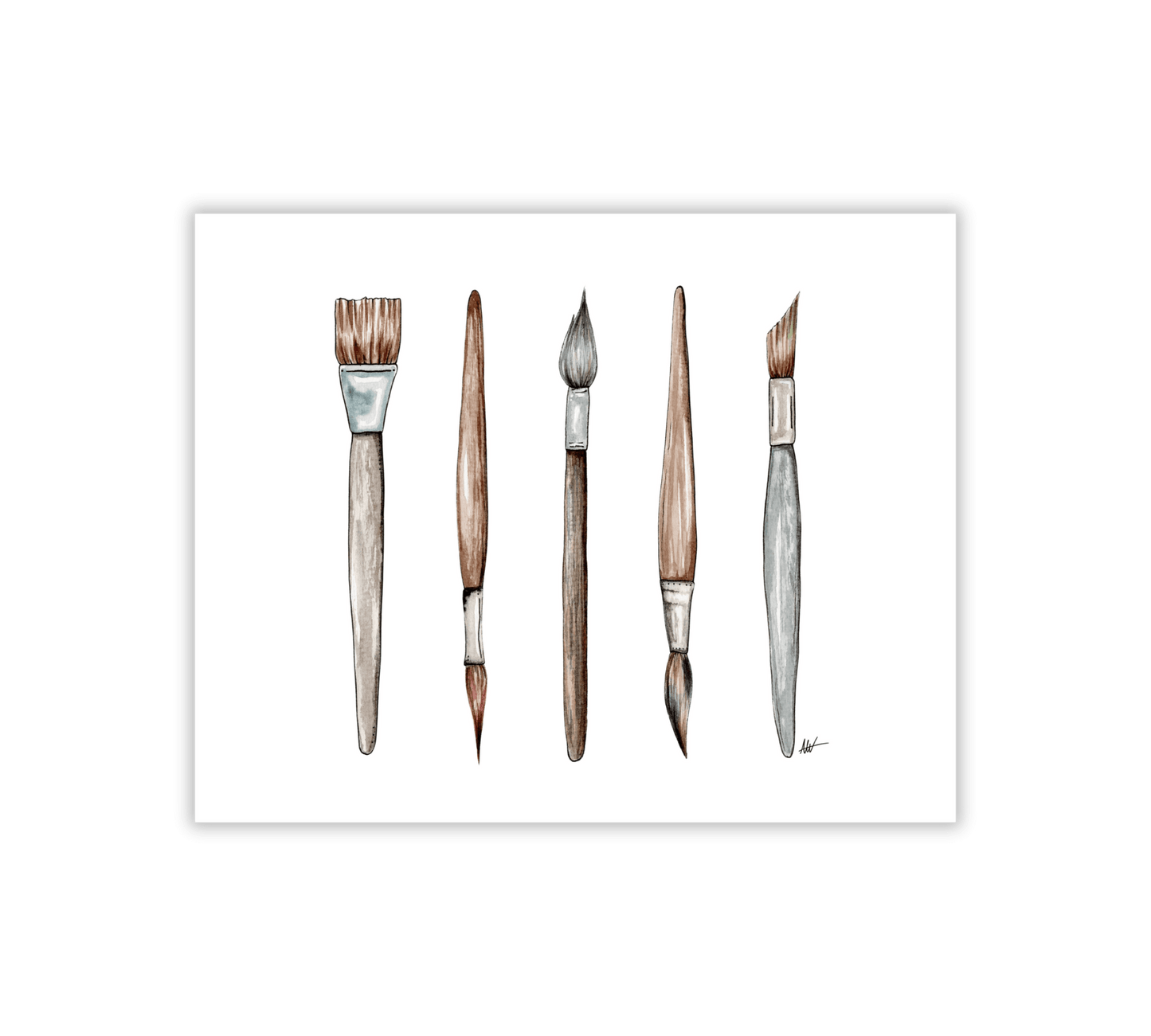 Paint Brushes Illustration - Pen and Watercolor Art - Archival Quality Art Print