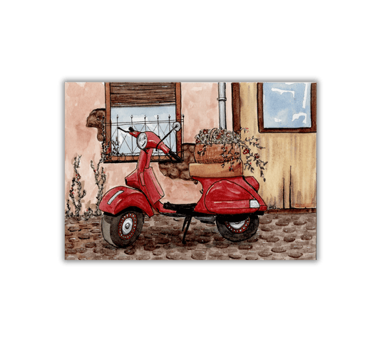 Vespa Scooter Pen and Watercolor Art - Archival Quality Art Print - alyssawhetstoneart