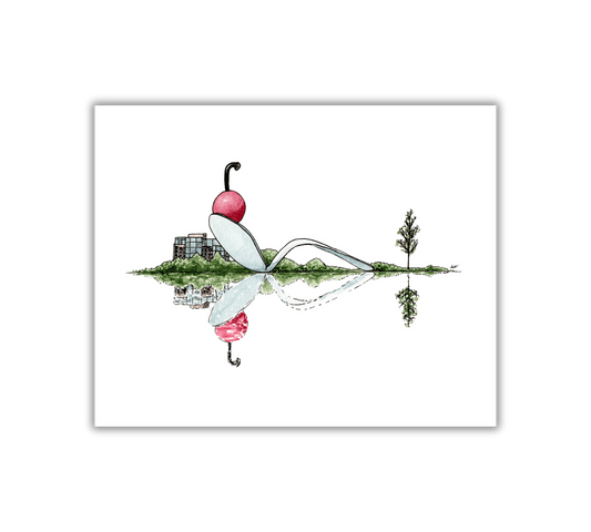 Cherry and Spoon Reflection - Pen and Watercolor Art - Archival Quality Art Print - alyssawhetstoneart