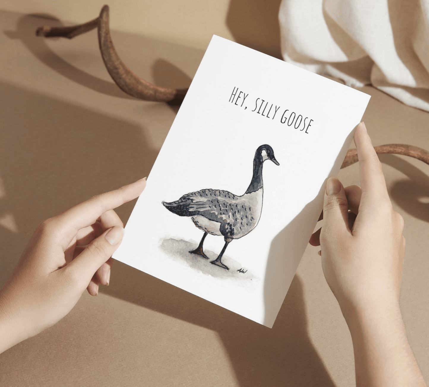Hey Silly Goose Watercolor Greeting Card - alyssawhetstoneart